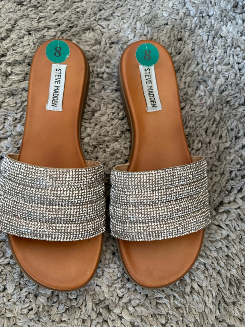 Steve Madden Silver Rhinestone Slide Mules